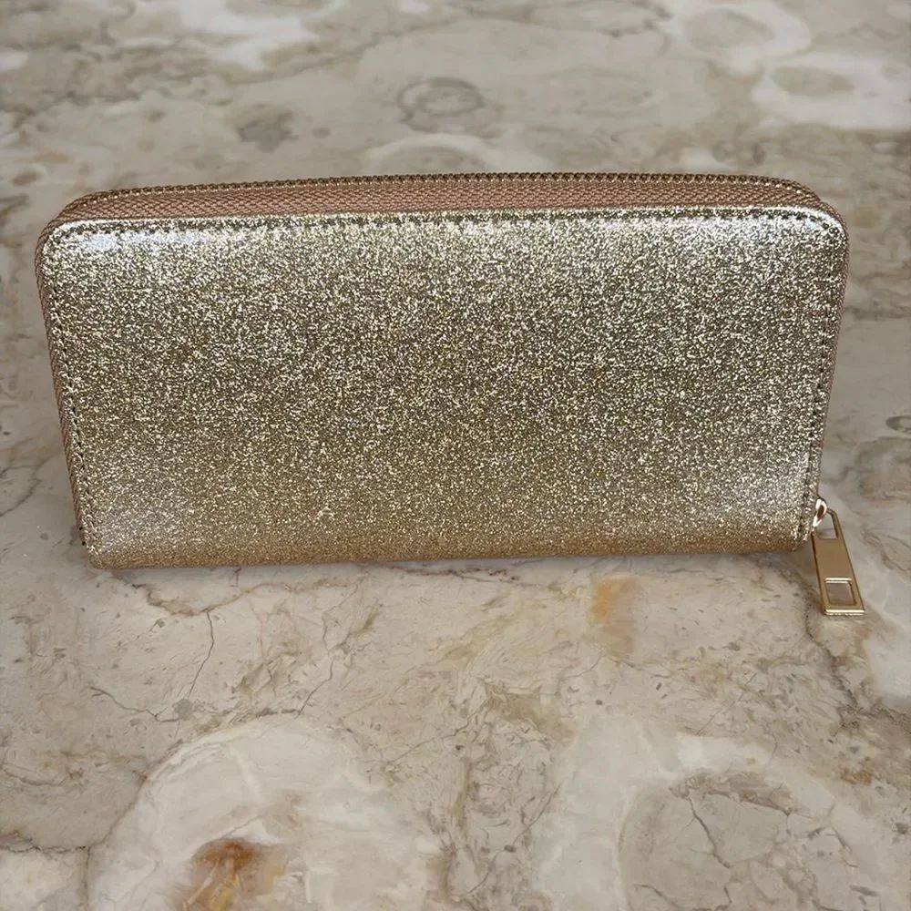 NEW Glittery Gold Continental Zip-Around Wallet